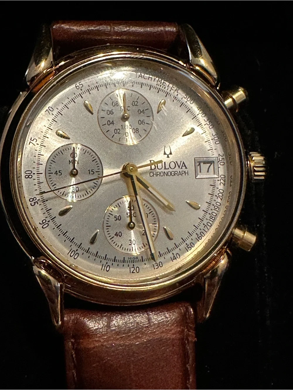 Vintage Bulova BVC302 46121 Gold Plated Chronograph Watch w/ Box